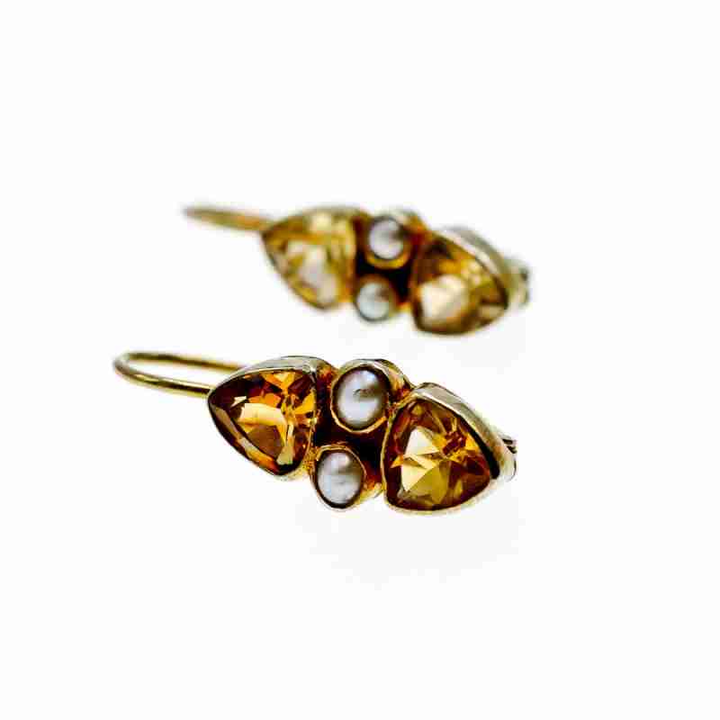 Sky Jewelry Серебряные серьги в позолоте с гелиодором и жемчугом