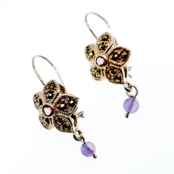 Sky Jewelry Серебряные серьги с аметистом и марказитом