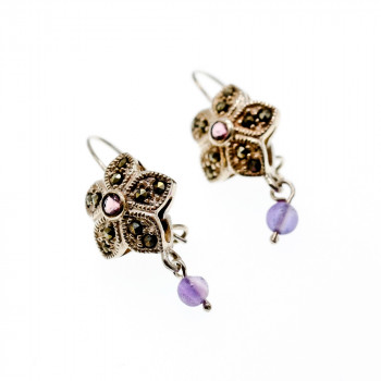 Sky Jewelry Серебряные серьги с аметистом и марказитом