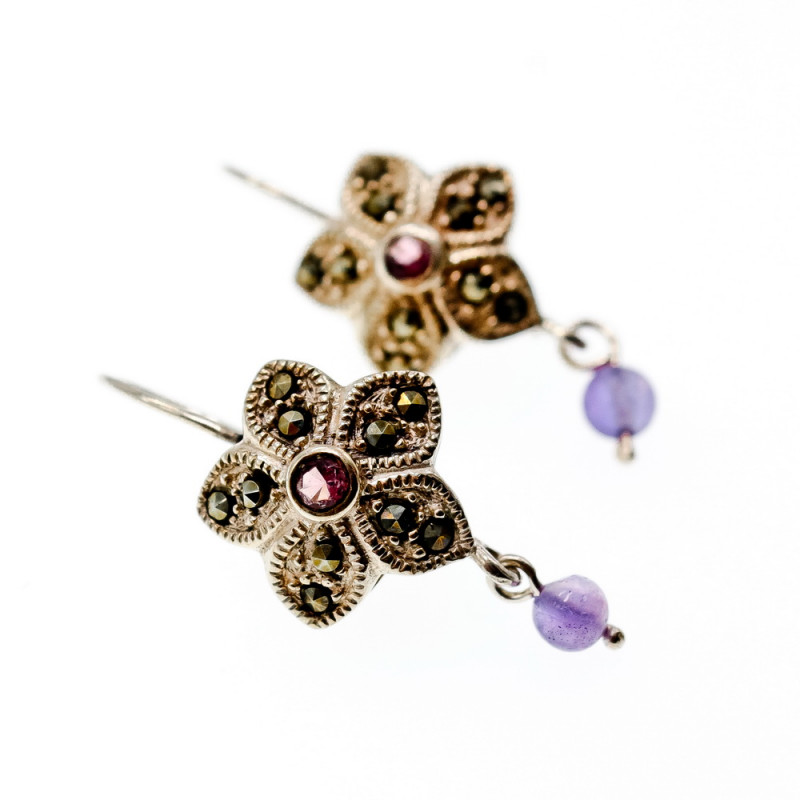 Sky Jewelry Серебряные серьги с аметистом и марказитом