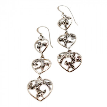 Sky Jewelry Серебряные серьги с марказитом  Сердце