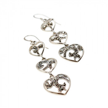 Sky Jewelry Серебряные серьги с марказитом  Сердце