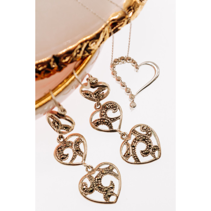 Sky Jewelry Серебряные серьги с марказитом  Сердце