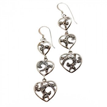 Sky Jewelry Серебряные серьги с марказитом  Сердце