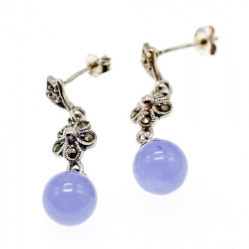 Sky Jewelry Винтажные серебряные серьги с агатом и марказитом