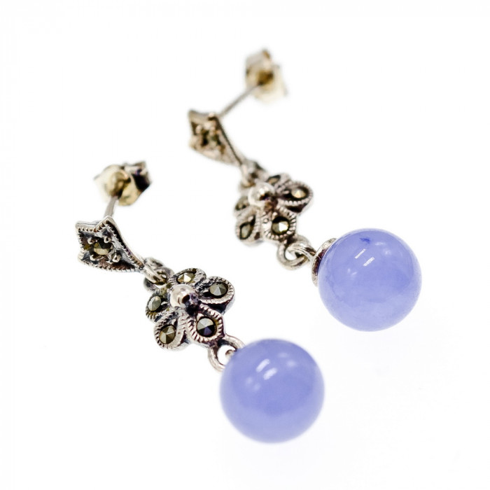 Sky Jewelry Винтажные серебряные серьги с агатом и марказитом