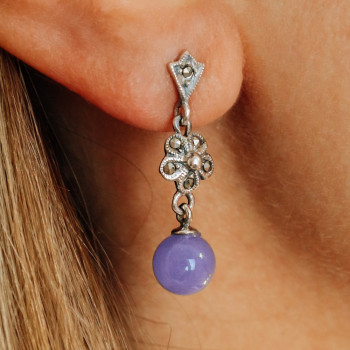 Sky Jewelry Винтажные серебряные серьги с агатом и марказитом