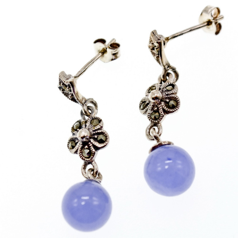 Sky Jewelry Винтажные серебряные серьги с агатом и марказитом