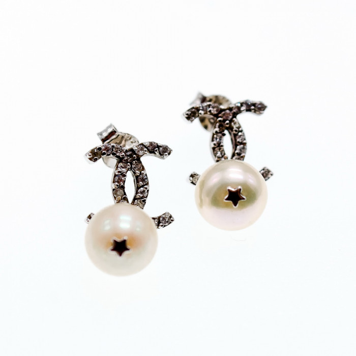 Sky Jewelry Серебряные серьги с жемчугом и фианитами