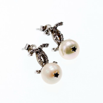 Sky Jewelry Серебряные серьги с жемчугом и фианитами