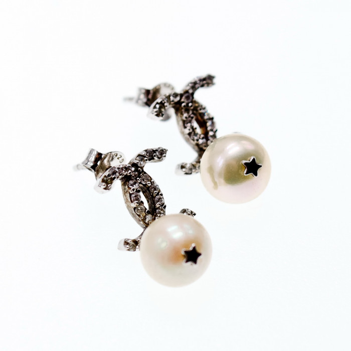 Sky Jewelry Серебряные серьги с жемчугом и фианитами