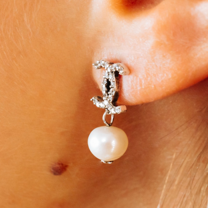 Sky Jewelry Серебряные серьги с жемчугом и фианитами