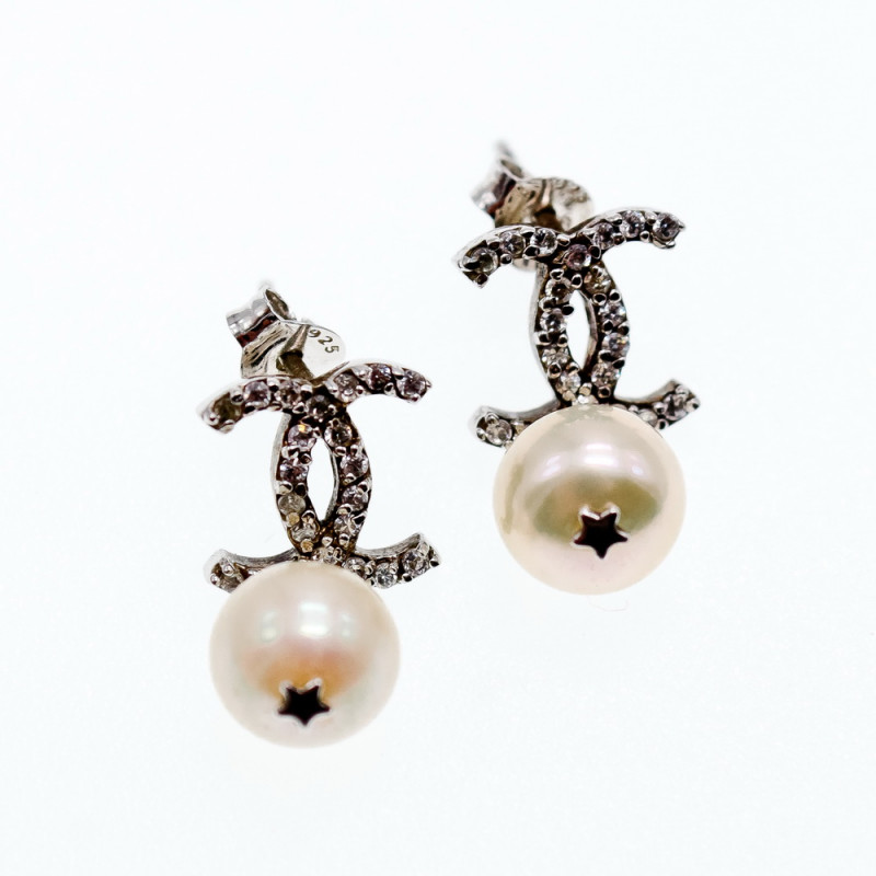 Sky Jewelry Серебряные серьги с жемчугом и фианитами