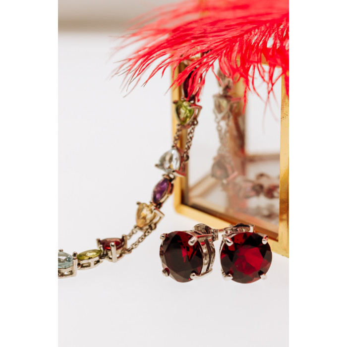 Sky Jewelry Серебряные серьги с гранатом