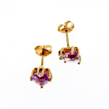 Sky Jewelry Золотые серьги с аметистом и бриллиантом  Сердце