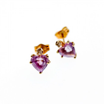 Sky Jewelry Золотые серьги с аметистом и бриллиантом  Сердце