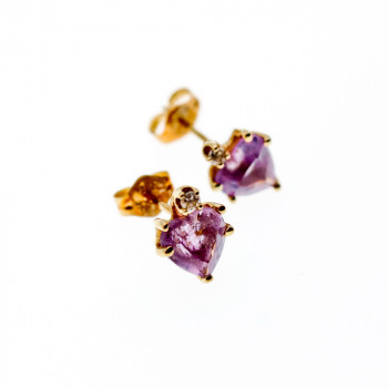 Sky Jewelry Золотые серьги с аметистом и бриллиантом  Сердце