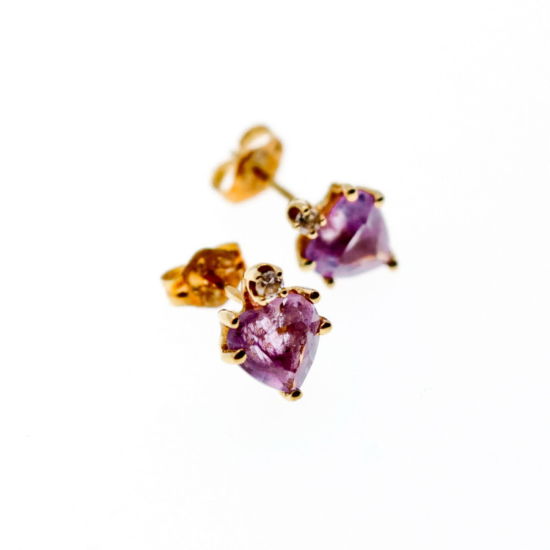 Sky Jewelry Золотые серьги с аметистом и бриллиантом  Сердце