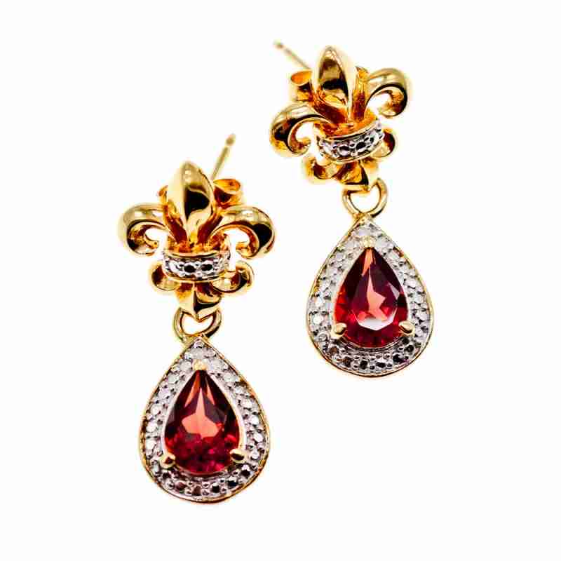 Sky Jewelry Серебряные серьги в позолоте с гранатом