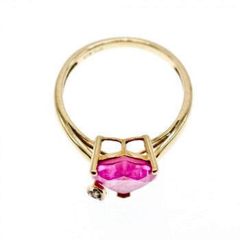 Sky Jewelry Золотое кольцо с розовым топазом и бриллиантом  Сердце