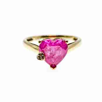 Sky Jewelry Золотое кольцо с розовым топазом и бриллиантом  Сердце