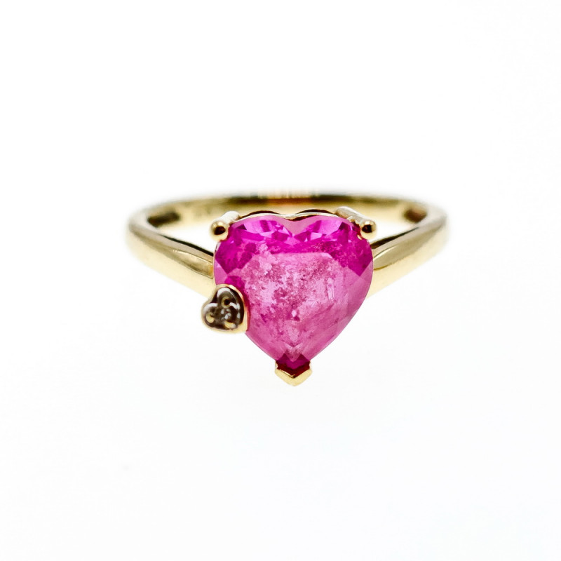 Sky Jewelry Золотое кольцо с розовым топазом и бриллиантом  Сердце