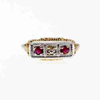 Sky Jewelry Золотое кольцо с рубинами и бриллиантом