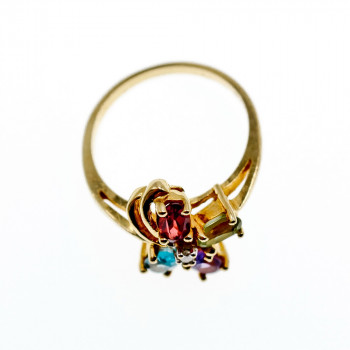Sky Jewelry Золотое кольцо с бриллиантом гранатом топазом аметистом и хризолитом