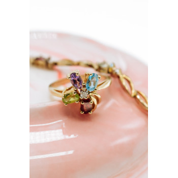 Sky Jewelry Золотое кольцо с бриллиантом гранатом топазом аметистом и хризолитом