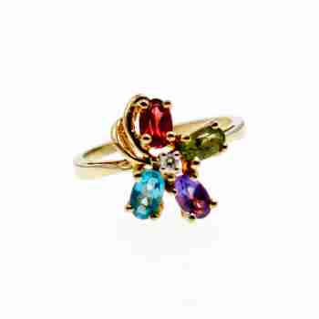 Sky Jewelry Золотое кольцо с бриллиантом гранатом топазом аметистом и хризолитом