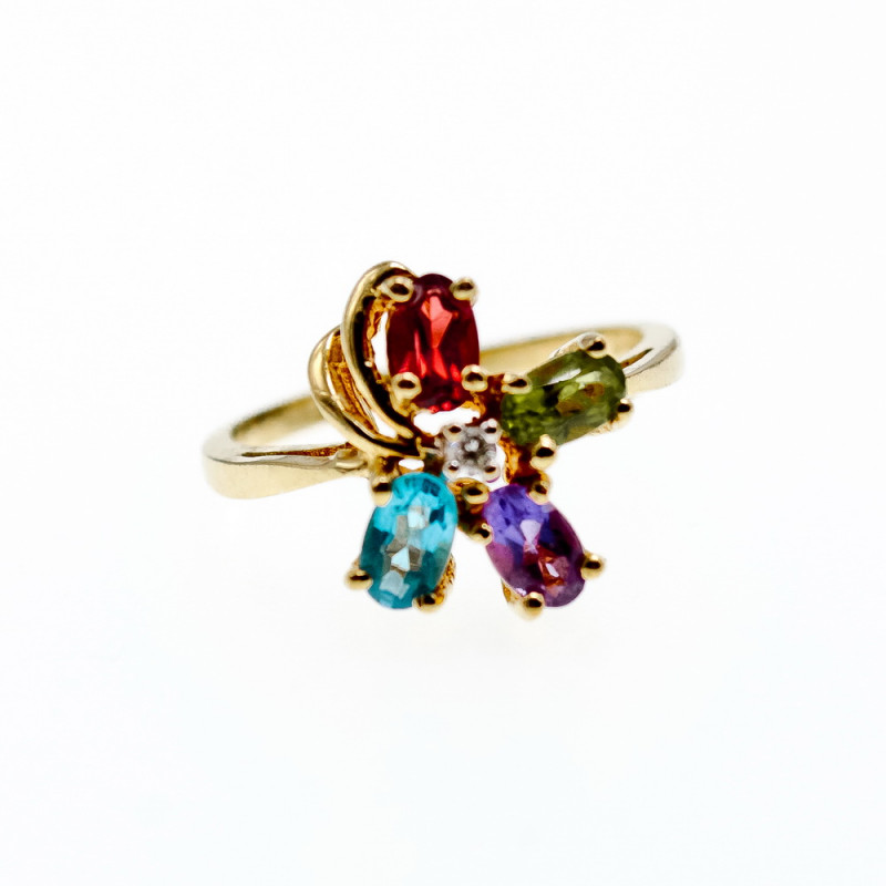 Sky Jewelry Золотое кольцо с бриллиантом гранатом топазом аметистом и хризолитом