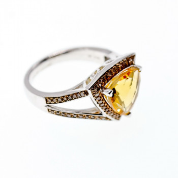 Sky Jewelry Серебряное кольцо с камнями гелиодор и гессонит