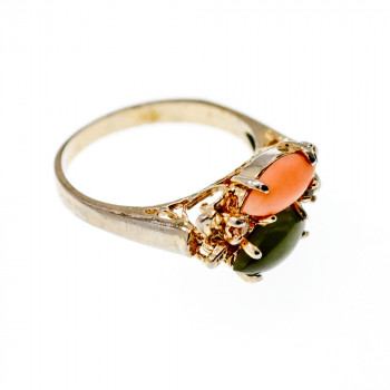 Sky Jewelry Серебряное кольцо с нефритом агатом и бериллом