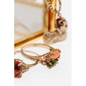 Sky Jewelry Серебряное кольцо с нефритом агатом и бериллом