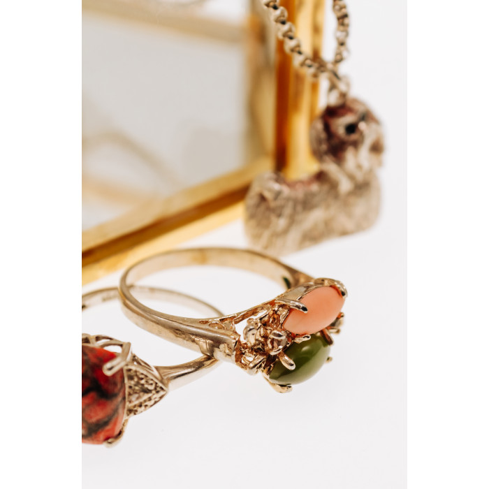 Sky Jewelry Серебряное кольцо с нефритом агатом и бериллом