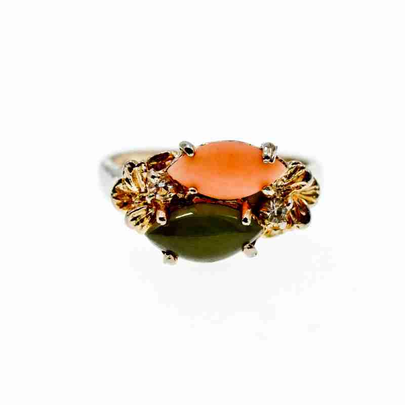Sky Jewelry Серебряное кольцо с нефритом агатом и бериллом
