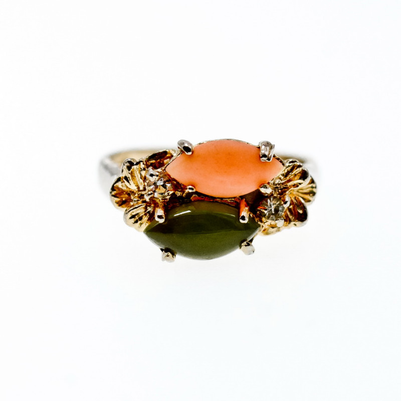 Sky Jewelry Серебряное кольцо с нефритом агатом и бериллом