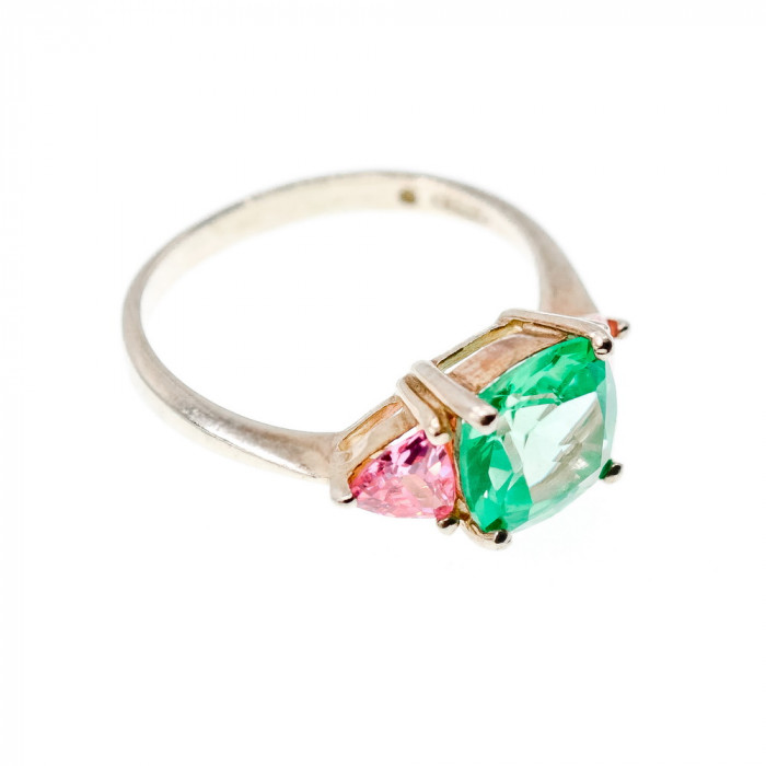 Sky Jewelry Серебряное кольцо с камнями аквамарин и розовая шпинель