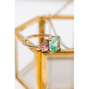 Sky Jewelry Серебряное кольцо с камнями аквамарин и розовая шпинель