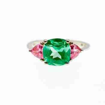 Sky Jewelry Серебряное кольцо с камнями аквамарин и розовая шпинель
