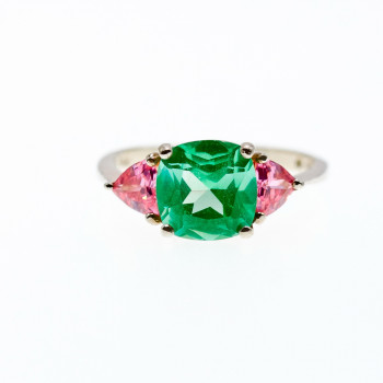 Sky Jewelry Серебряное кольцо с камнями аквамарин и розовая шпинель