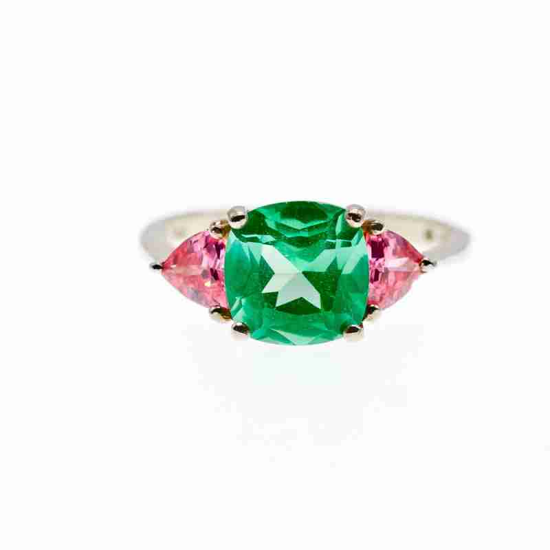 Sky Jewelry Серебряное кольцо с камнями аквамарин и розовая шпинель