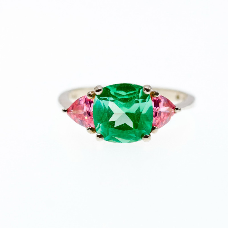 Sky Jewelry Серебряное кольцо с камнями аквамарин и розовая шпинель