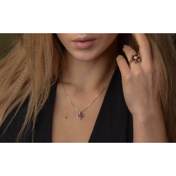 Sky Jewelry Серебряная Цепочка с кулоном камень розовый сапфир