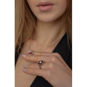 Sky Jewelry Серебряная Цепочка с кулоном камень розовый сапфир