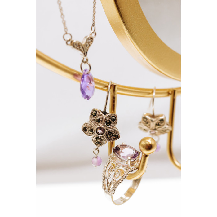 Sky Jewelry Серебряное кольцо с аметистом  Ажур