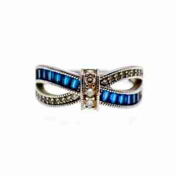 Sky Jewelry Серебряное кольцо с белой и синей шпинелью