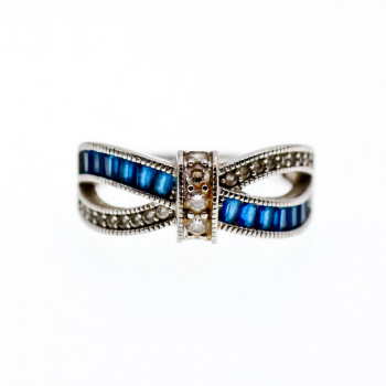 Sky Jewelry Серебряное кольцо с белой и синей шпинелью
