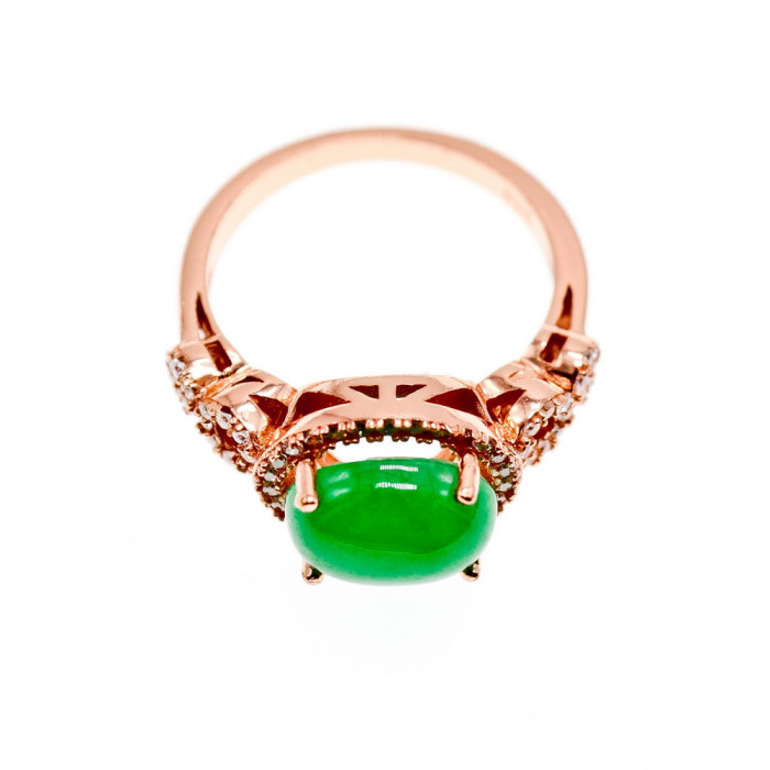 Sky Jewelry Серебряное кольцо в позолоте  с нефритом и фианитами