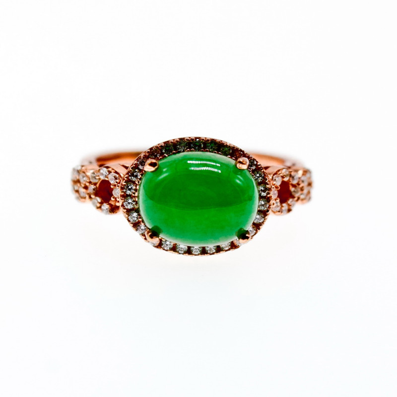 Sky Jewelry Серебряное кольцо в позолоте  с нефритом и фианитами